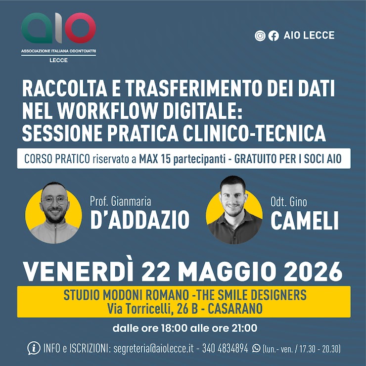 Raccolta e trasferimento dei dati nel workflow digitale: sessione pratica clinico-tecnica